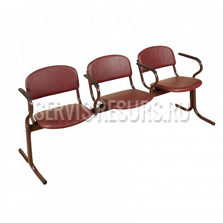 Блок стульев 3-х местный,  откидное сидение, полумягкий (ткань, к/зам) с подлокотником  БС3(пос)