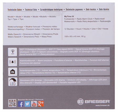 Часы настольные Bresser MyTime W Color LED, черные Часы настольные Bresser MyTime W Color LED, черные