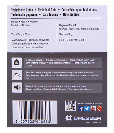 Гигрометр Bresser Mould Alert, черный Гигрометр Bresser Mould Alert, черный