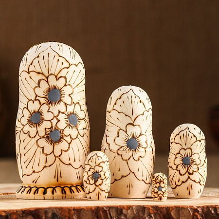 Матрёшка «Храм», серый фон, 5 кукольная, жженка