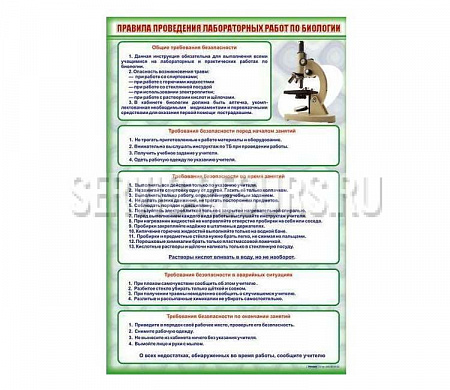 Стенд / Правила выполнения лабораторных работ по биологии 700х1000 мм