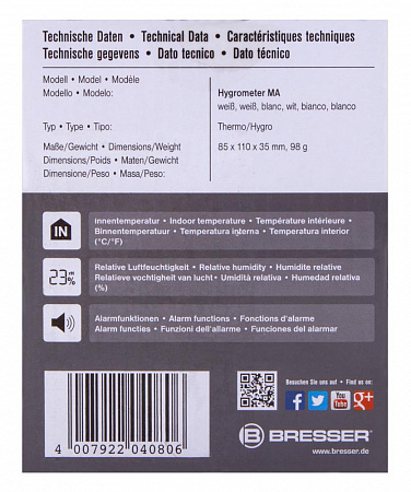 Гигрометр Bresser Mould Alert, белый Гигрометр Bresser Mould Alert, белый