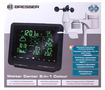 Метеостанция Bresser 5-в-1 с цветным дисплеем, черная